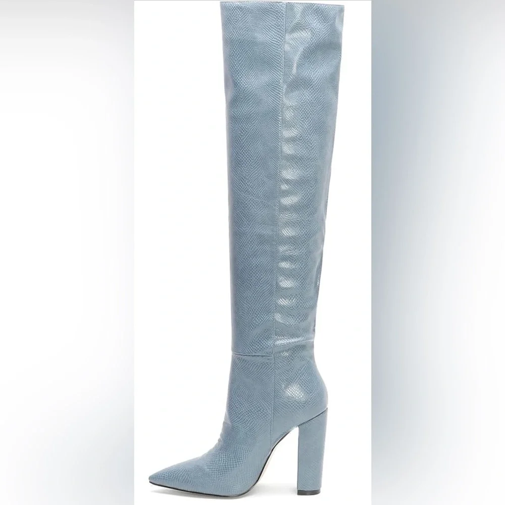 UP2STEP Light Blue Vegan Leather Over-the-Knee Block Heel Boots – Size 9.5